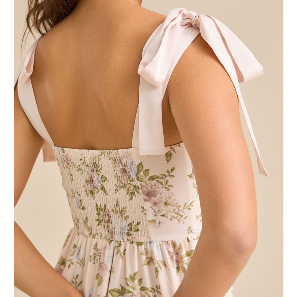 Altar'd State Cream Floral Tie-Shoulder Midi Dress - Picture 6 of 6